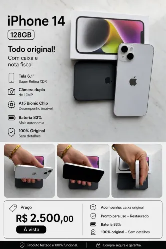 iPhone 14 128GB único dono caixa e NF