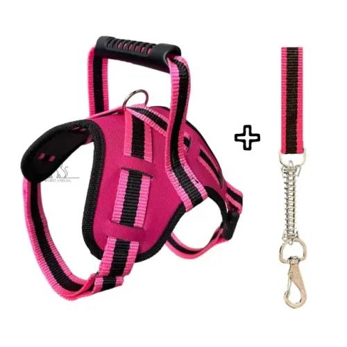 Coleira Peitoral Reforçada e Estilosa, Para cachorro Porte Gande e Médio Cor Rosa