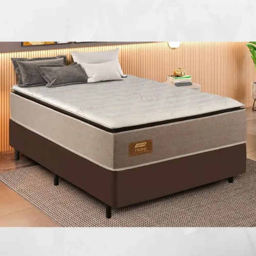 Colchão Casal  D33 Molas Ensacadas + Box Casal Sued Marrom rf43