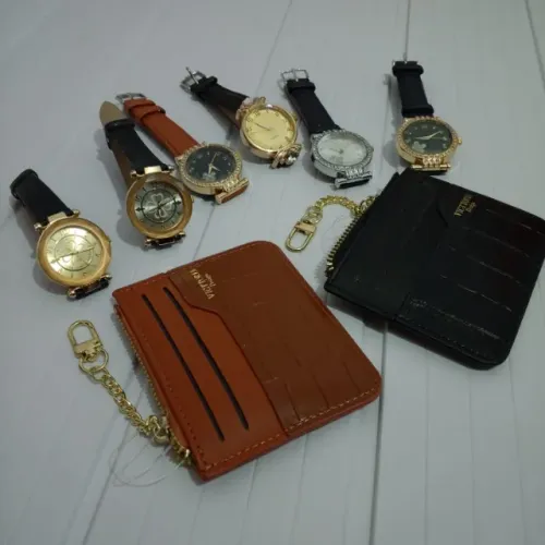 Kit de Carteira de couro feminina com Relógio de couro para presente