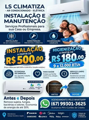 Instalação e manutenção de Ar-Condicionado em Campo Grande MS | A partir de R$ 180