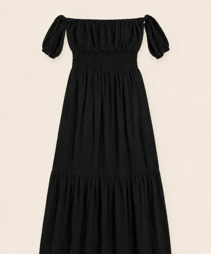 VESTIDO LONGO PRETO OMBRO A OMBRO