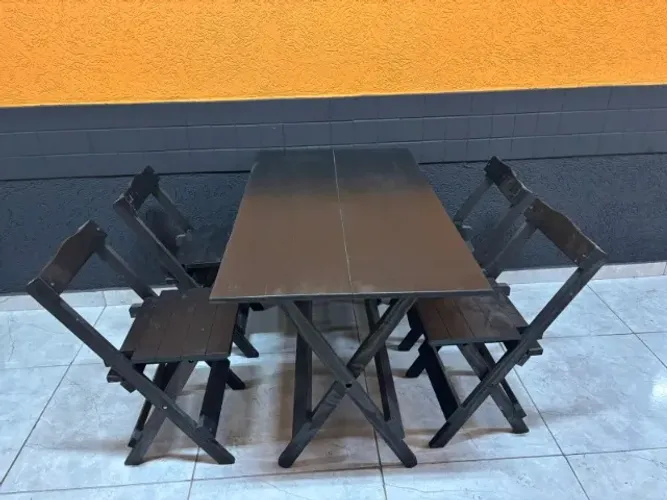 Conjunto Mesa 120x70 e 4 Cadeiras Madeira Maciça Preta