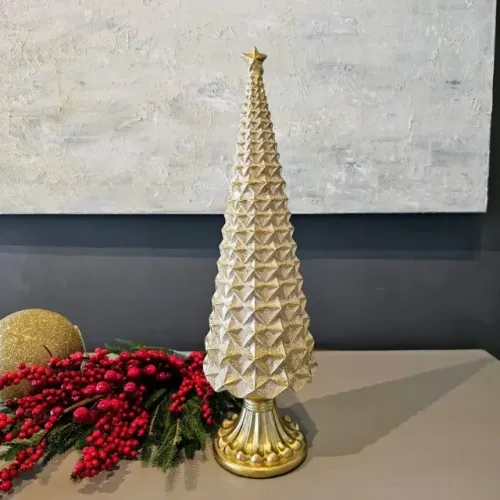 Enfeite Decorativo Árvore De Natal Dourada Luxo Resina 27,5cm