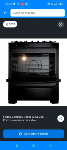 FOGAO CONSUL 5B C/MESA VIDRO CFS5VAE PRETO BIVOLT FOGAO NOVO LACRADO DE LOJA