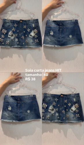 Saia jeans bordada