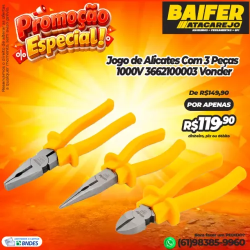 Jogo de Alicates Com 3 Peças 1000V 3662100003 Vonder