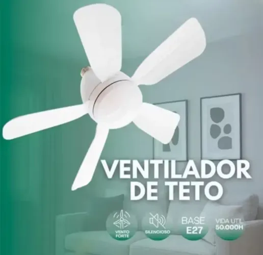 VENTILADOR DE TETO TURBO SILENCIOSO OVAL 80W 5 PÁ CONTROLE REMOTO LEDS 3 CORES 42CM