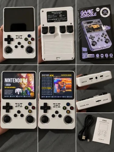 Console Portátil R36S 64GB Retrô - Branco + Caixa