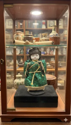 Bonequinha japonesa para decoração- Kokeshi doll - com rosto em porcelana alt 13cm