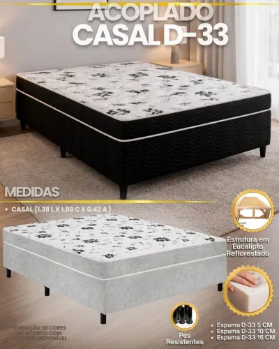 CAMA BOX CASAL COLCHÃO ACOPLADO 10CM