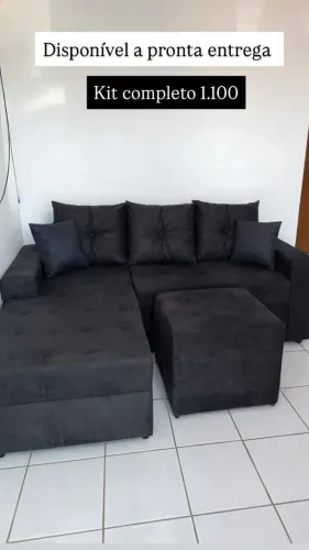 Kit completo para sua sala. Sofá chaise + puff + almofadas decorativas 