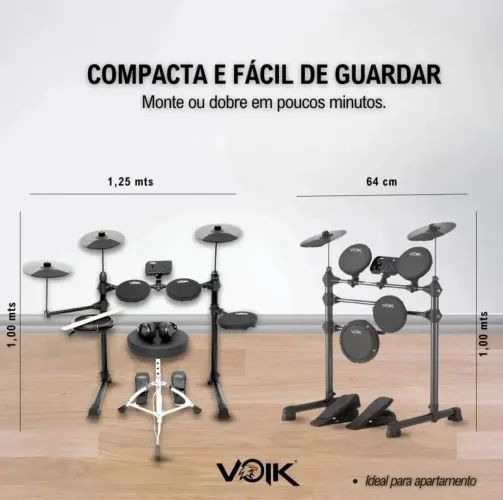BATERIA ELETRÔNICA VOIK VIBE 500 , COMPLETA PARA INICIANTES 7 PADS SILENCIOSO