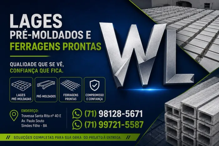 Lages e pré moldado e ferragem pronta