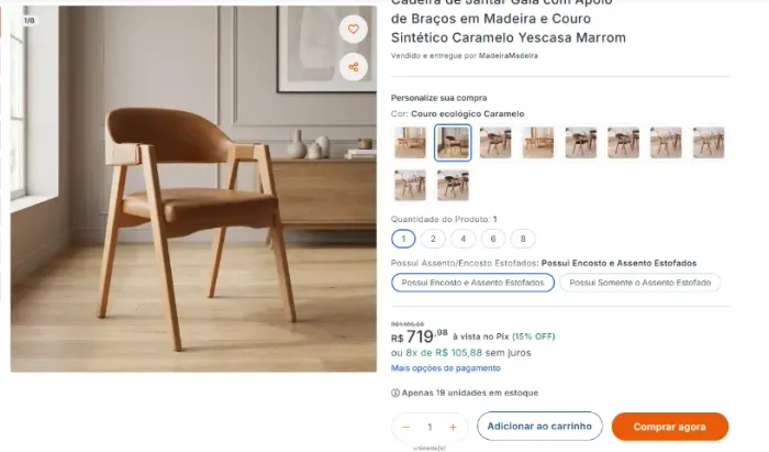 Cadeira com apoio de braços e couro sintético -  madeira madeira
