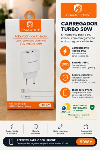 Carregador Turbo H?MASTON 50W + Cabo Lightning ? iPhone