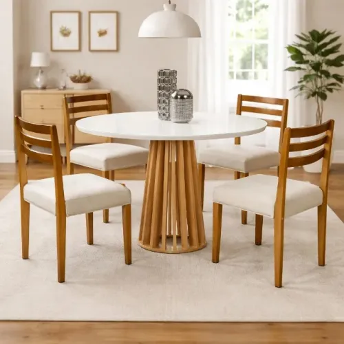 Lançamento!! Mesa Berlim 100 com 4 Cadeiras Turquia MDF/madeira maciça