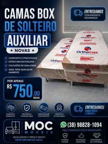 CAMAS BOX DE SOLTEIRO AUXILIAR NOVAS