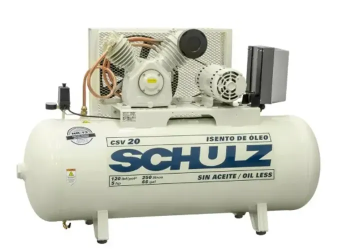 Compressor Schulz CSV 20 250 Litros 120 Libras 5 cv 220v Trifásico Isento de Óleo