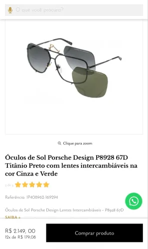 Oculos de sol Porsche