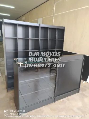 MÓDULOS BALCÃO VITRINE + ESTANTE COLMÉIA - PRETO - NOVO - ENTREGA RÁPIDA - ADEGA TABACARIA