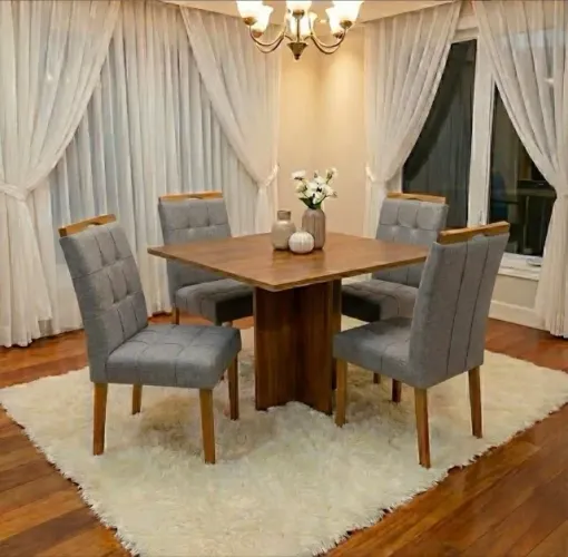 Conjunto de Jantar Compacto 4 Lugares Cinamomo com Linho Grafite