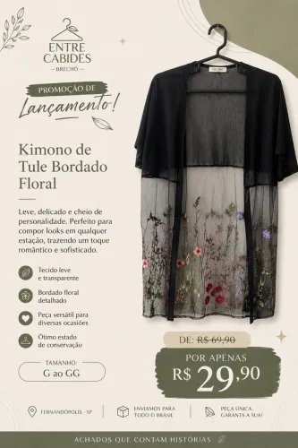 Kimono De Tule Bordado Floral