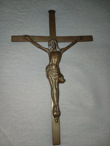 Crucifixo de bronze antigo para parede 30 cm
