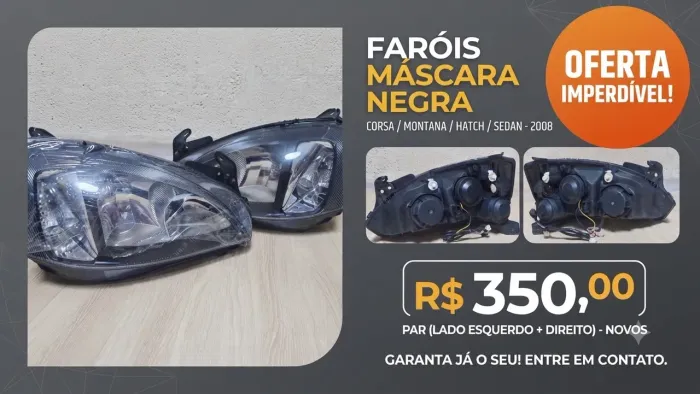 Par de Faróis Máscara Negra - Corsa / Montana / Hatch / Sedan (2002-2012) - Novos
