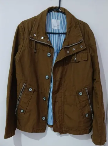 Jaqueta Parka Zara Man Sarja 100% Algodão Marrom Tam G Nova