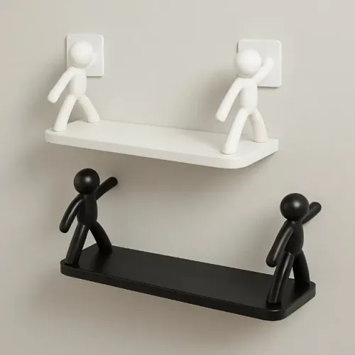 Prateleira Estante Bonequinho plástico com suporte decorativa banheiro cozinha C/ Adesivo