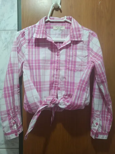 Camisa xadrez rosa infantil com amarração