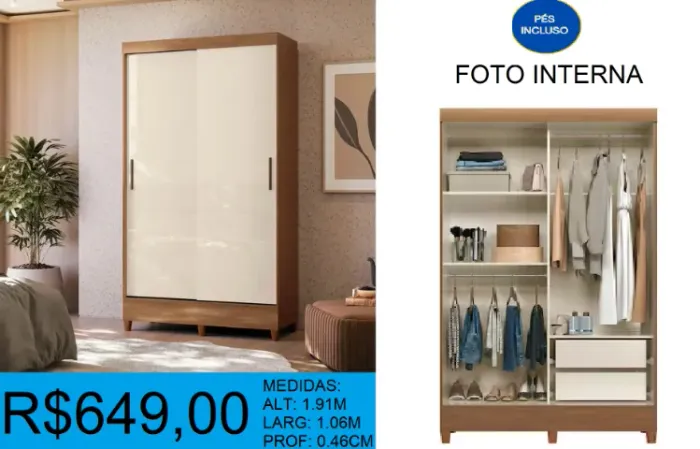 Roupeiro - fit - porta de correr - compre hoje e receba em até 72 horas 
