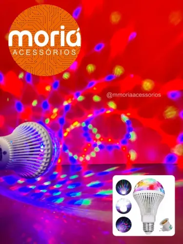 Lâmpada Globo Led Colorida RGB Giratória para Festa Boate Bivolt 3W Adaptador para tomada