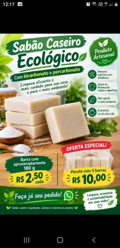 Vendo sabão caseiro ecológico de bicarbonato com percarbonato
