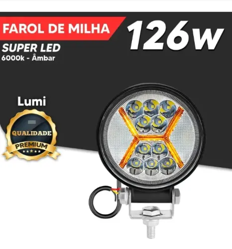 Kit 2 Farol De Milha Super Led 126w Auxilar 12v-60v 6000k