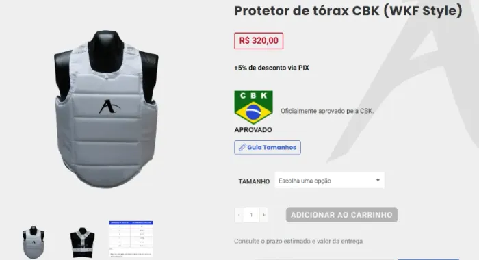 Protetor de Tórax Arawaza Karate Novo Sem Uso Tam. P
