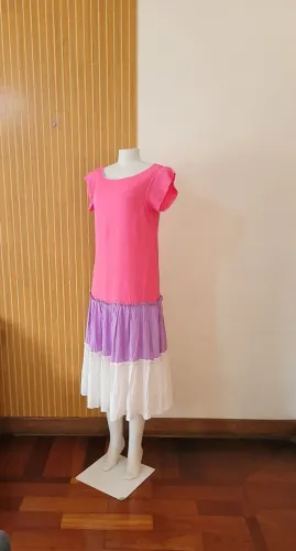 Vestido longo camadas rosa tam M