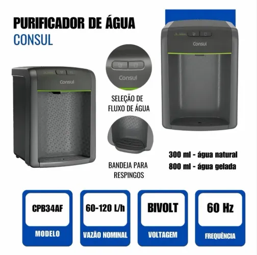 Purificador de Água Refrigerado Consul Cinza Bivolt