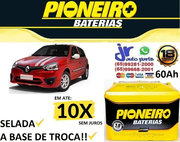 Bateria Pioneiro 60Ah Clio 12v 