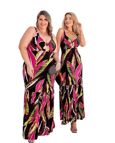Vestido Longo Floreado Paris Bojo Crepe de Malha