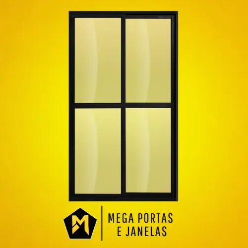 Porta Sacada Duas folhas Alumínio Preto - Linha 25 (Completa)