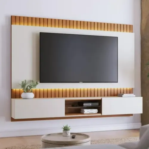 Painel Grande Buzios Ripado C/Led 2.2 Freijó Off White - Em Oferta