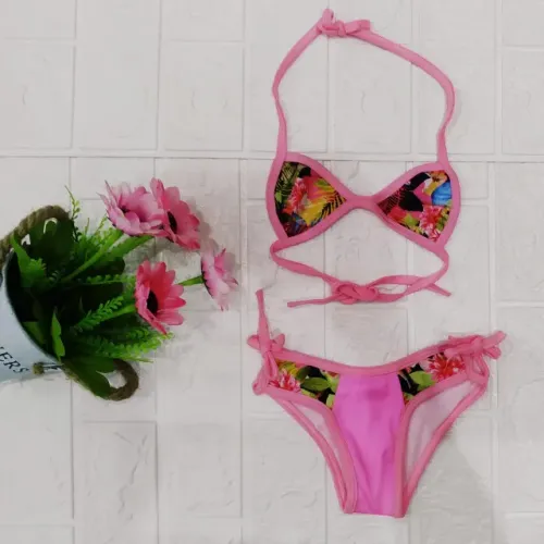 Biquine Infantil Com Estampa De Lycra  Rosa Bebe
