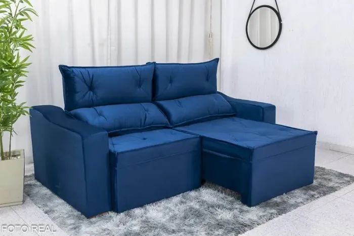 Sofá Retrátil e Reclinável 3 Lugares Moscou 2.00m Veludo Azul rf432