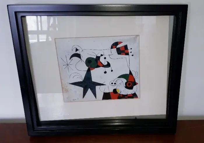 Gravura Joan Miró Reprodução Com Moldura E Vidro 20,5 X 17cm Usado