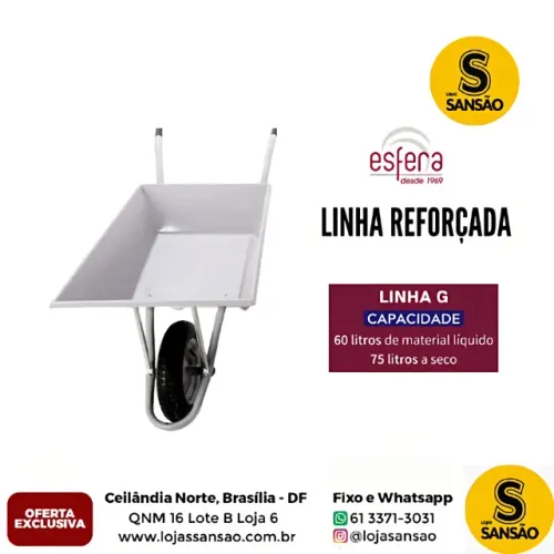 Carrinho de mão esfera quadrado reforçado 60LT 100KG Esferra g22