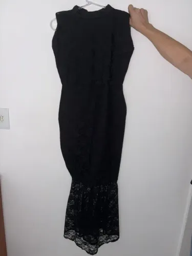Vestido Longo sereia de Renda Preto