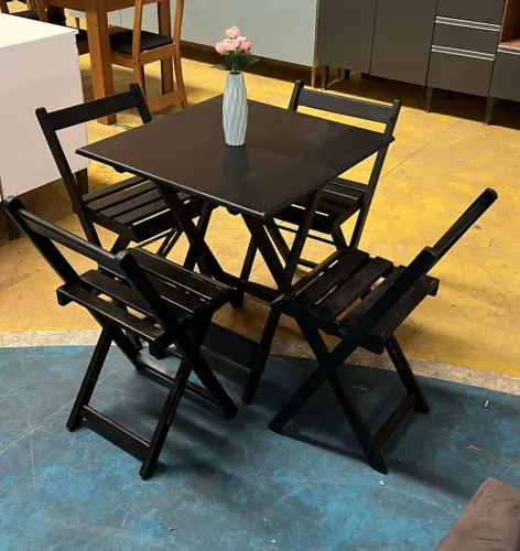 Mesa de Bar dobrável 70x70 acompanha 4 cadeiras dobráveis 