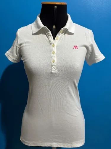 Blusa Polo Aeropostale Feminina Tamanho M Cor Branca Malha Algodão Elastano Gola